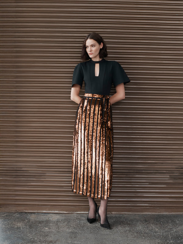 Chocolate Sequin Wrap Skirt