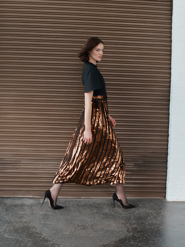 Chocolate Sequin Wrap Skirt