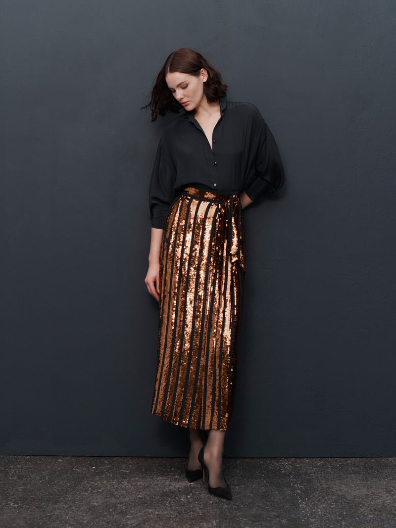 Chocolate Sequin Wrap Skirt