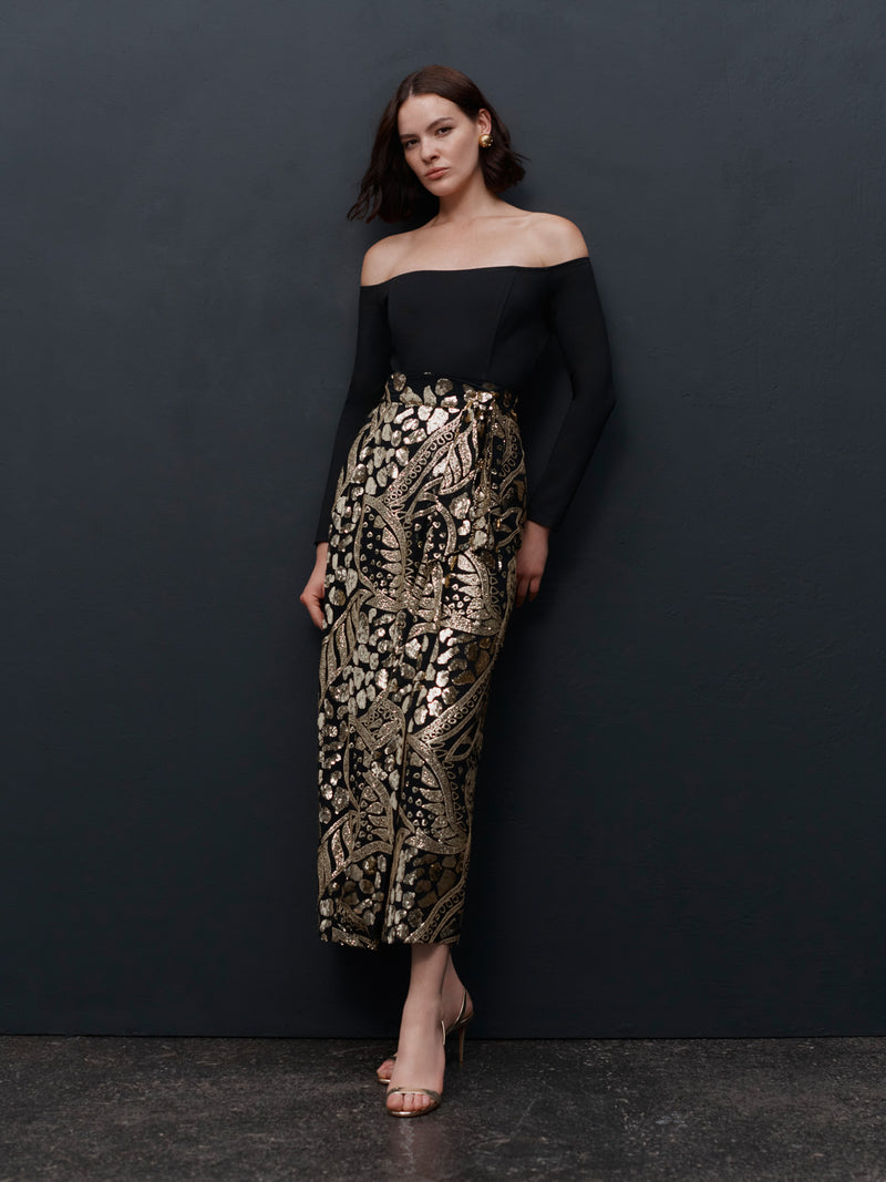 Gold Sequin Wrap Skirt