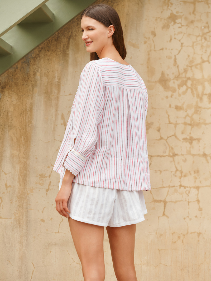 Bib Shirt (Pink Linen Stripe)