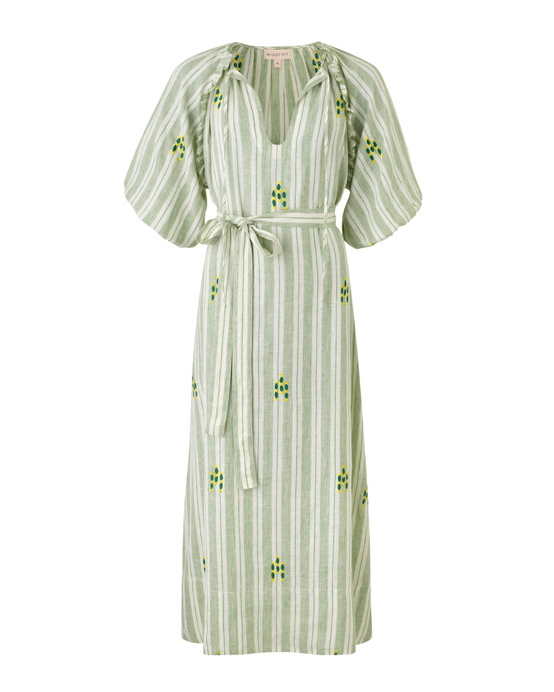 Wiggy Kit | Maxi Bubble Dress (Green Stripe) | Product image of  maxi green and cream striped dress