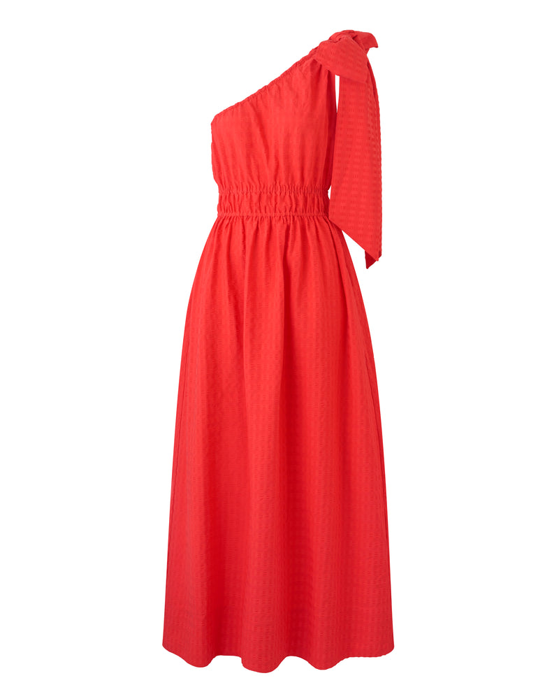 Wiggy Kit | The Minnie Maxi | Product image of one shoulder orange maxi dress with oversized bow