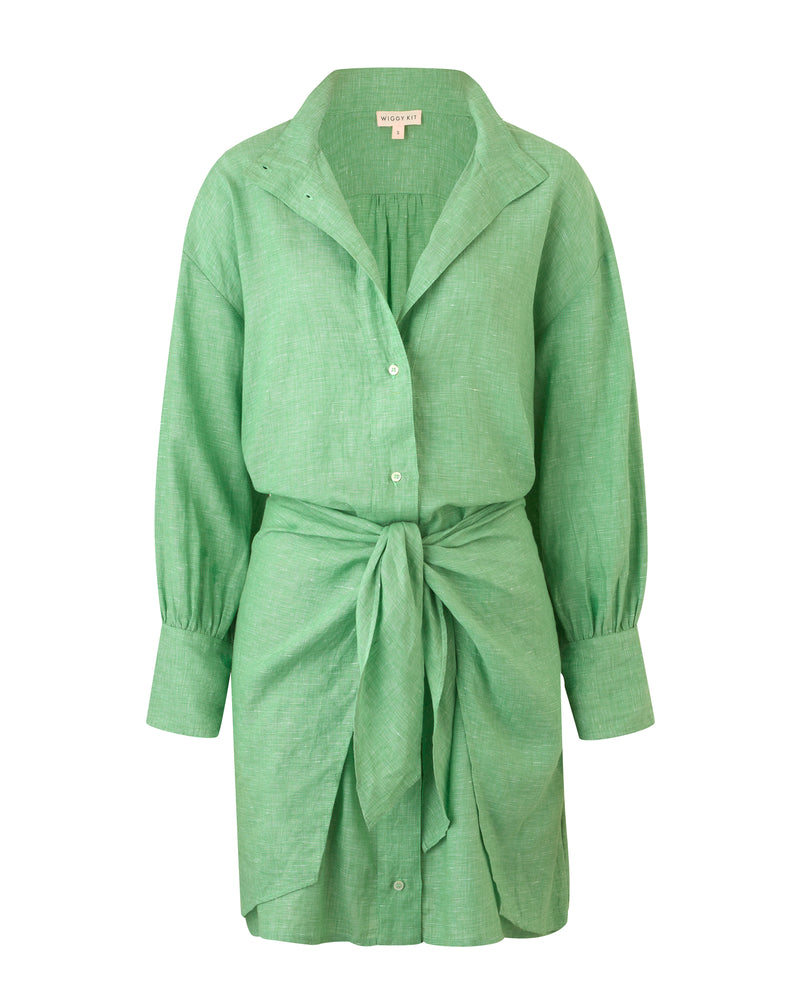 Wiggy Kit | Mini Sarong Shirt Dress | Product image of green shirt dress