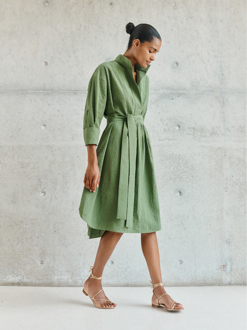 Topper Shirt Dress (Green Seersucker)