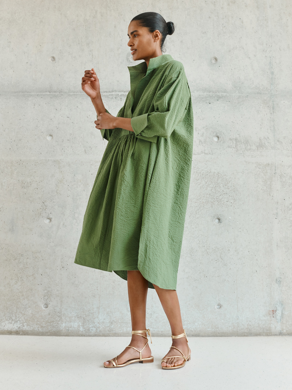 Topper Shirt Dress (Green Seersucker)